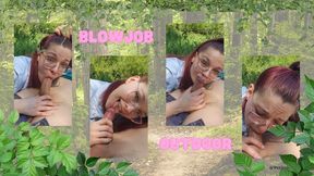 Outside blowjob with cum in mouth