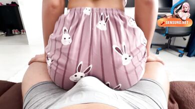 Humping and make my stepbrother cum on him,with my big ass in cute pajamas