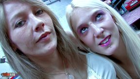 two blonde sluts fucked hard in the ass in a garage