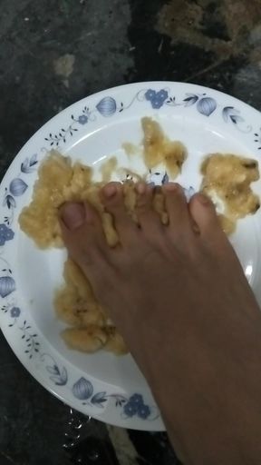 Mash the banana with my foot... Eat it, slave!