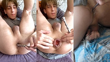 A sexy twink lifted his prolapse up and started to jerk off and cum