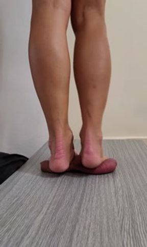 Barbie hard trample cock and ball on her slave's body in slippers and barefoot No.76