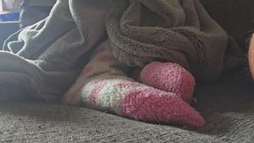 Chrissy candid resting fuzzy socks