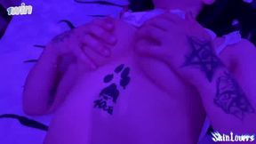 SkinLovers, 18 yr cute girl, blowjob, cum eating, neon, huge dick, amazing, horny, stellar woman.