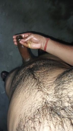 Desi Young Hunk Indian Boy Oiling and Massaging Dick in Home Alone