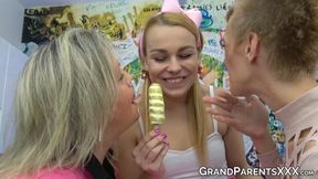 Older Women With Strap-ons Double penetrate Young Bi Cutie