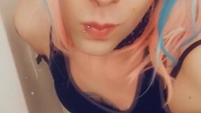 Cosplayer in mini dress wearing flirty outfit