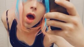 Cosplayer in mini dress wearing flirty outfit