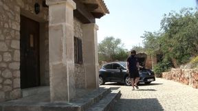 Pretty and sexy blonde does blowjob and rides on huge cock outdoor