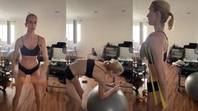 Tall skinny blonde muscle barbie destroys her perfect fit body alone
