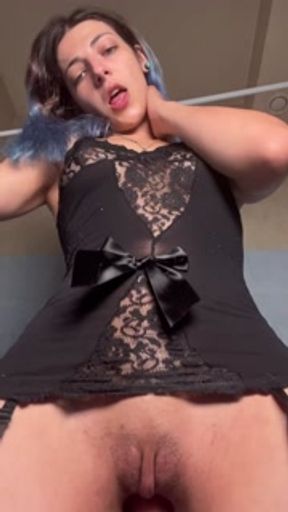 POV : Riding your cock in black lingerie , bottom view