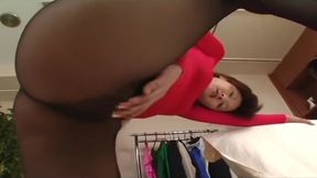 Busty AV star blushes, hairy PTSD in sheer stockings
