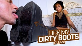 I will have my dirty club boots licked clean! ( Boot Worship with Goddess Tracy ) - 4K UHD MP4