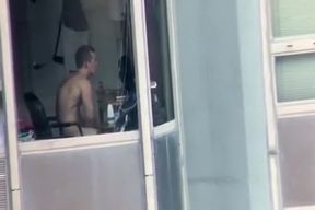 Hot neighbor caught wanking through window