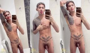 Inked filipino twink nude teasing his tight pink hole raw solo