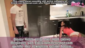 German Amateur MILF gets caught in kitchen during threesome