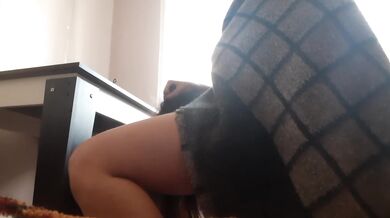 Her wet mouth gagging on my thick cock while her friend eats her out under the table