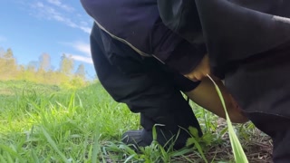 Teen pissing in nature