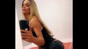 Sexy model in leather pants