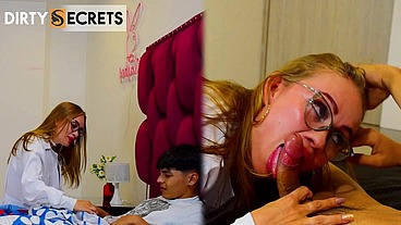 LIL TIMY FAKES BEING SICK SO HE DOESN'T HAVE TO GO TO UNIVERSITY, AND WHEN THE DOCTOR ARRIVES TO CHECK ON HIM SHE SEES HIS HARD COCK AND FUCKS HIM.