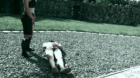 I allow him to wank while I PISS on his COCK - Toilet slavery Castle Outdoor