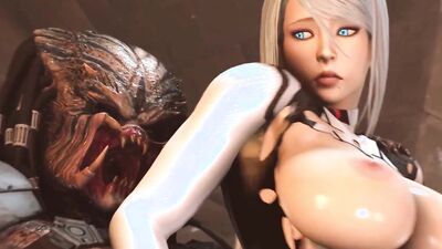 Insatiable blonde goes wild with a serious monster in 3D animation video