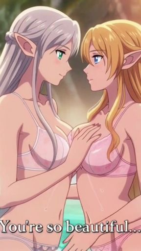 Two beautiful lesbian elves share an intimate night in a magical hot springs   Clip 1