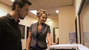 Blonde MILF huge tits gets hard pounding doggy style from young office guy