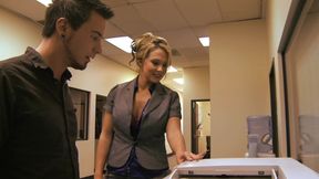Blonde MILF huge tits gets hard pounding doggy style from young office guy