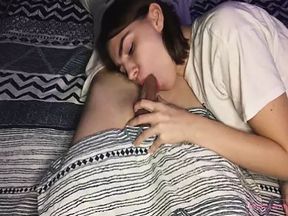 Teen Stepdaughter Makes Sweet Blowjob and Swallows all