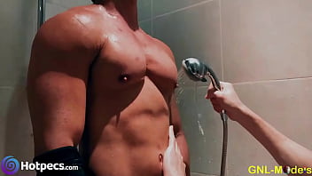 Feeling his big Pecs in the shower and making them bounce! Sexy and hot! Come and get close at Video 927! ⭐️