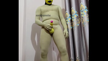 Zentai BTS photo shooting behind scene banana penis