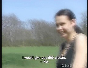 Skinny busty Czech babe Libuse sucks on a stiff jock