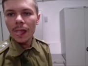 Russian soldier spits