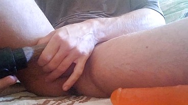 My tattooed big pierced dick shakes its long foreskin when I insert it into the vacuum cleaner