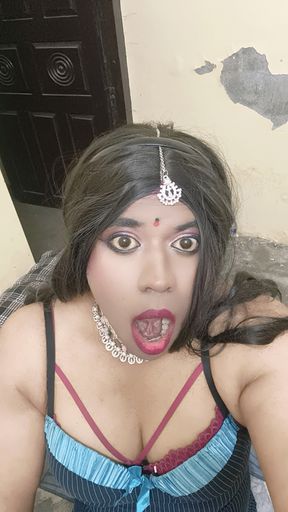 Horny Trans Verronika69 Dildo Fuck, Deep Ass Fingering, Rimjob Tease &amp; Massive Cum Explosion - Crossdresser Desi Slut