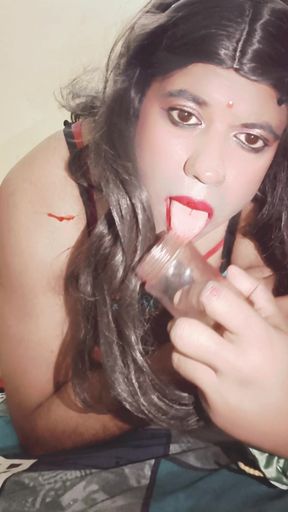 Horny Trans Verronika69 Dildo Fuck, Deep Ass Fingering, Rimjob Tease &amp; Massive Cum Explosion - Crossdresser Desi Slut