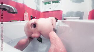 Sissy Tub Time With Tiffany Ciskiss Her Damsel Caboose Gapped With Xl Glass Bum Ass-Plug