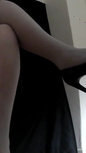 My Sec Tapping Sexy Black Heels in Pantyhose 1