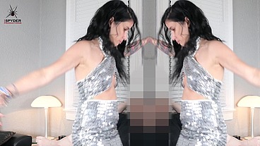 Jazmin models a sexy little shiny dress