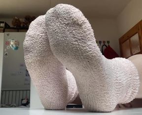 fuzzy socks, feet on table, view you can only dream of