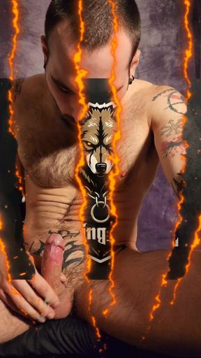 Horny tattooed hunk unloading his hairy ballsack like a bull.