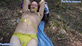 Fer is tied gagged and tickled in the park-only tickle version