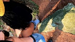 Hot black girl gets caught in nature's doggystyle POV