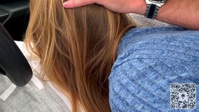 Public Parking Lot Handjob Gone Wild: Wet &amp; sloppy Handjob leads to massive Tit Cumshot