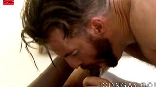 Ebony bottom guy takes it up the rear from hung white stud