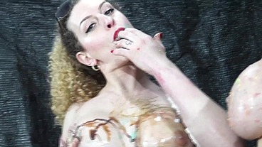 One more food orgy and pegging for man, trans and slutty milf