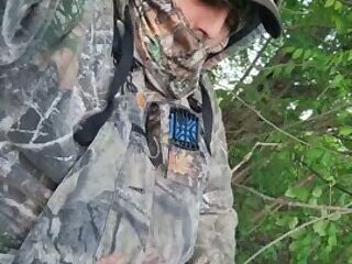 Redneck strokes big cock while hunting