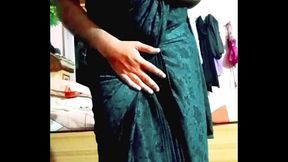 Indian Gay Bottom Crossdresser Gaurisissy pressing and playing with her big boobs in Black Saree hard xxx sex