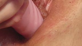 Lot of squirts. Mom pleasures herself with a vibrator for several orgasms.